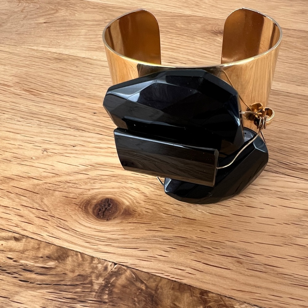 Gold Cuff Bracelet with Black Accents